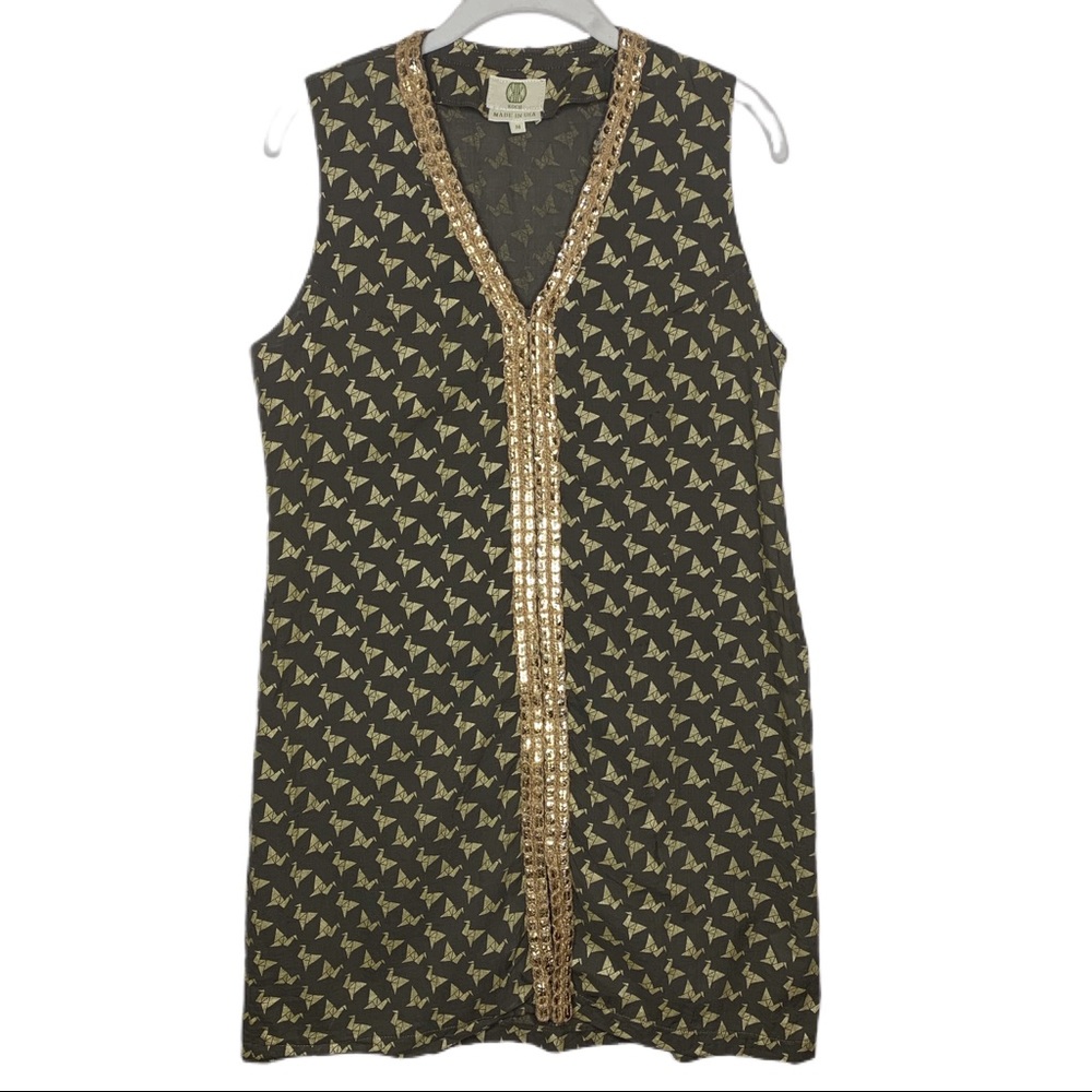 KOCH Green & Metallic Gold Origami Print Dress